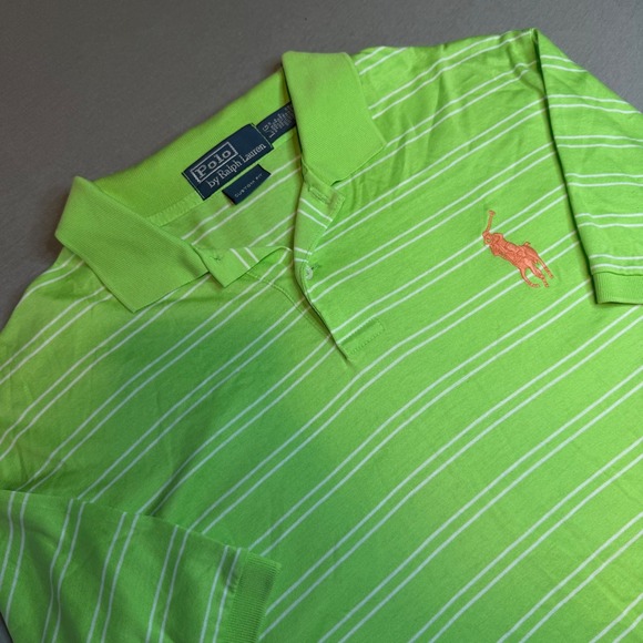 Polo Ralph Lauren Other - Polo Ralph Lauren Mens Green Striped Big Pony Orange Pima Cotton Polo Shirt L